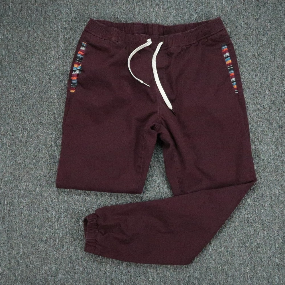 Wowie Pants Mens Large Red Rambler Jogger Athletic Tapered Aztec Trim
